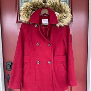 Nautica Women's Faux Fur Trim Hooded Peacoat